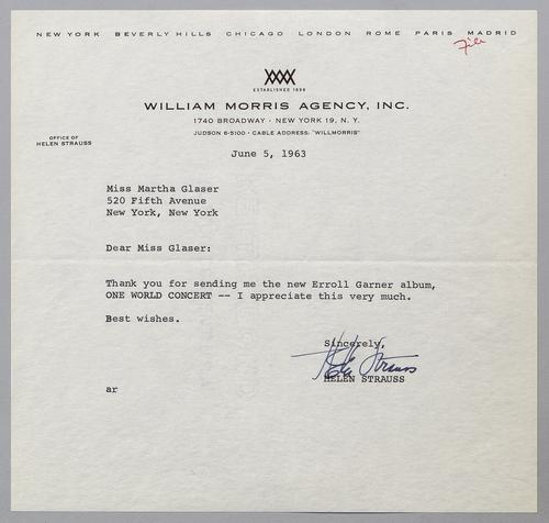 Correspondence from Helen Strauss