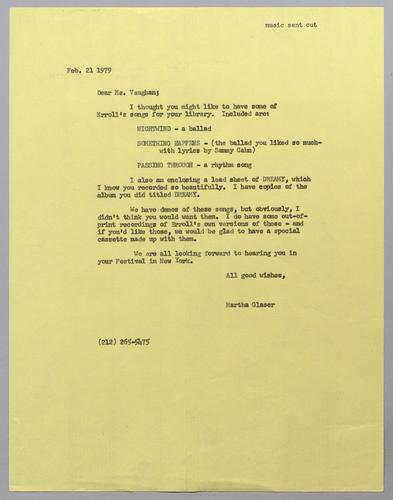 Correspondence from Sarah Vaughan