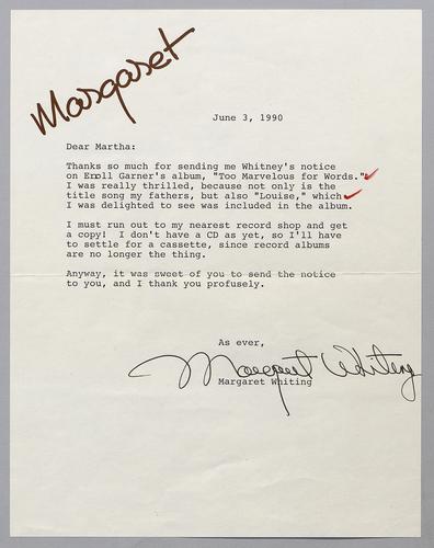 Correspondence from Margaret Whiting