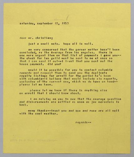 Martha Glaser, Legal; correspondence
