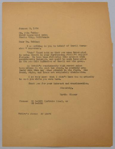 Erroll Garner Correspondence