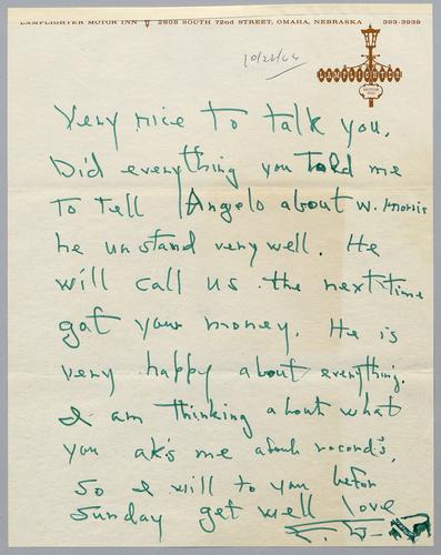 Correspondence between Erroll Garner and Martha Glaser