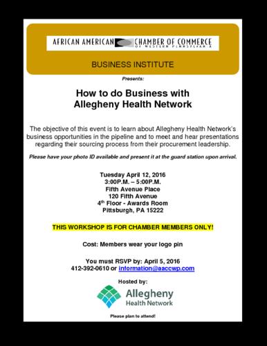 How to do Business with Allegheny Health Network