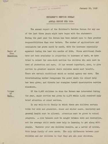 Annual Report, "Children's Service Bureau, Annual Report for 1934"