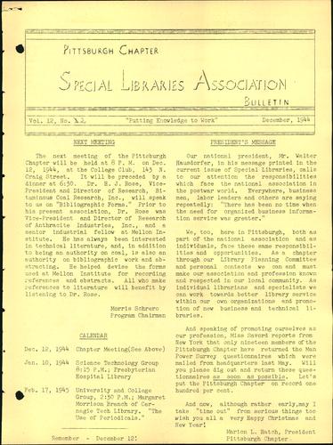 Pittsburgh Chapter bulletin