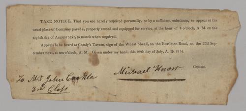 Michael Know to John Cackle, notice to report for duty