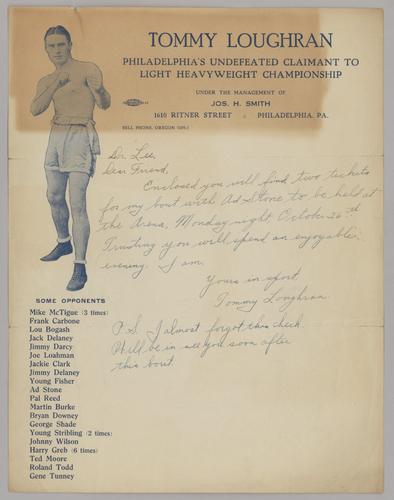 Tommy Loughran to Arthur P. Lee and clippings
