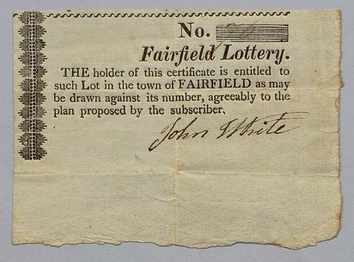 Lottery ticket of John White, Fairfield, Lancaster County, Pennsylvania