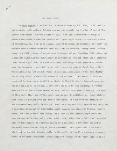 Draft, Description of the Horn Papers
