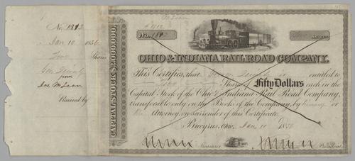 Ohio & Indiana Railroad Co. Stock Certificate