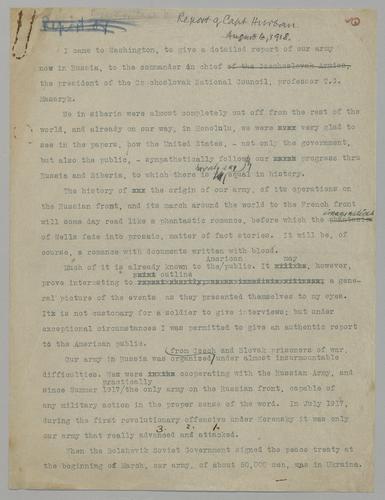 Report of Capt. Hurban Regarding the Chaos in Russia and Siberia – Emendations by Thomas Masaryk