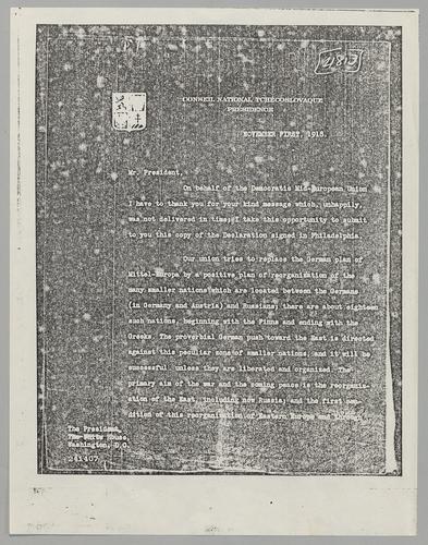 Letter to President Wilson on the Mid-European Union
