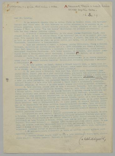 Letter to Secretary Lansing Regarding War Guilt – Dr. Cisar’s Transcript with Masaryk’s Emendations and Additions