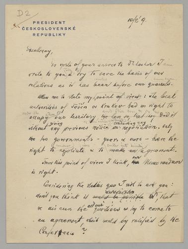 Masaryk’s Letter to Mr. Paderewski