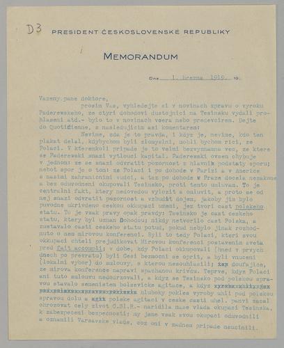Masaryk’s Letter to Dr. Svatek