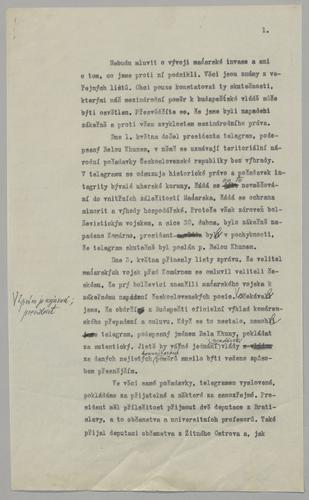 Notes on Relations with the Government in Budapest