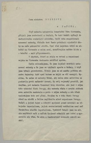 Letter to Dr. Benes