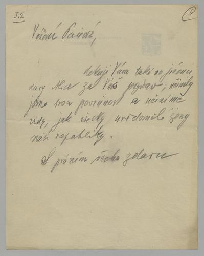 Masaryk’s Draft about Mrs. Masaryk’s Appreciation of Greetings Received at Sokol Slet