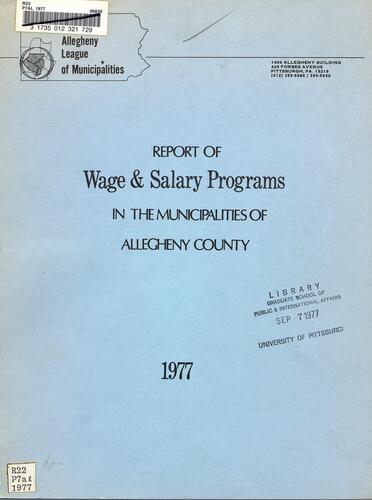Report of Wage & Salary Programs In the Municipalities of Allegheny County