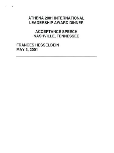 Athena International Leadership Award Dinner acceptance speech