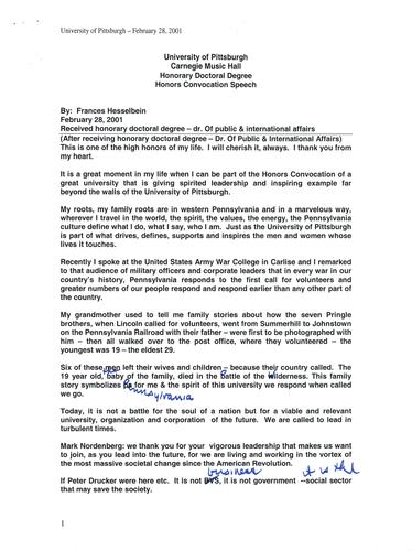 University of Pittsburgh Honors Convocation speech