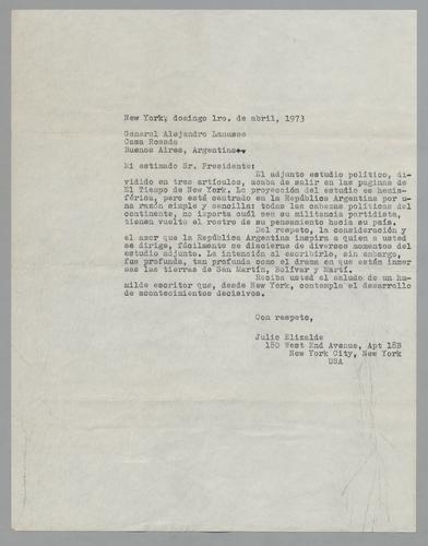 Correspondencia al General Alejandro Lanusse [Correspondence to General Alejandro Lanusse]