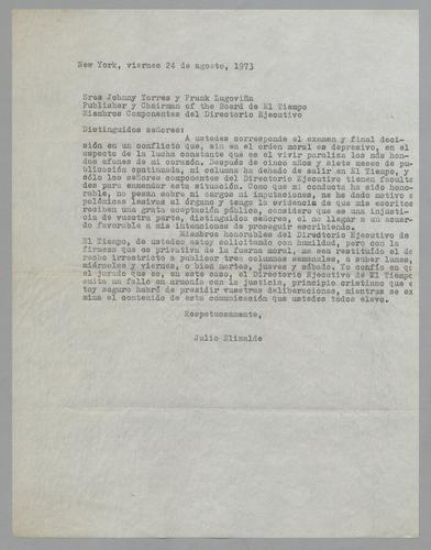 Correspondencia a Johnny Torres y Frank Lugoviña [Correspondence to Johnny Torres and Frank Lugovina]