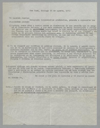 Correspondencia a Jacobo [Correspondence to Jacobo]
