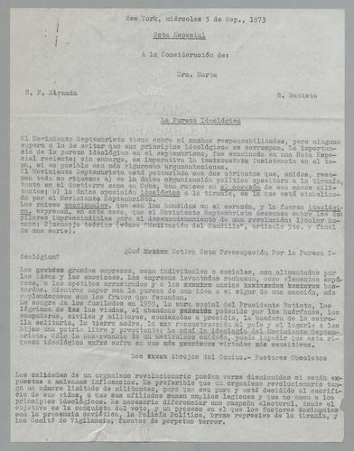Nota Especial, Para: Sra. Marta, R.F. Miranda, R. Batista [Special Note, To: Mrs. Marta, R.F. Miranda, R. Batista].