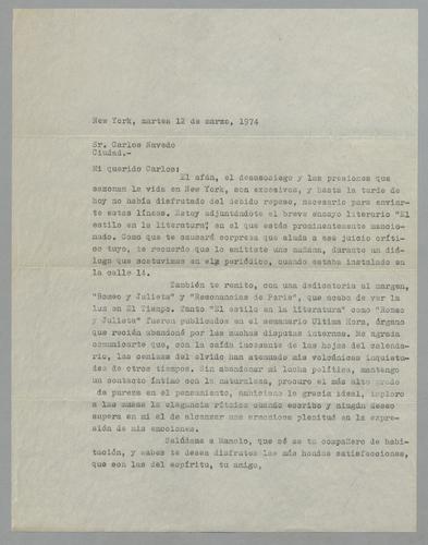 Correspondencia a Carlos Navedo [Correspondence to Carlos Navedo]