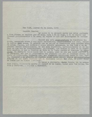 Correspondencia a Jacobo [Correspondence to Jacobo]
