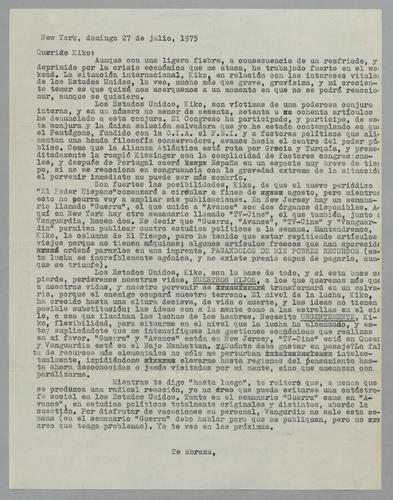 Correspondencia a Kiko [Correspondence to Kiko]