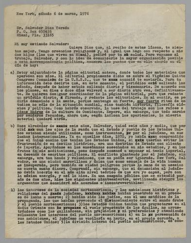 Correspondencia a Salvador Díaz Versón [Correspondence to Salvador Diaz Verson]