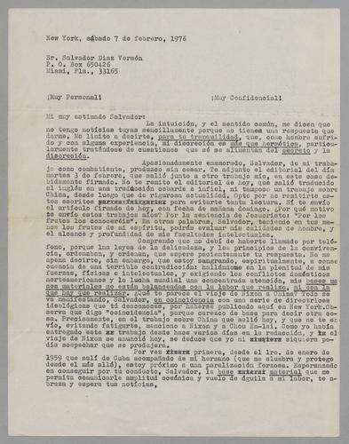 Correspondencia a Salvador Diaz Versón [Correspondence to Salvador Diaz Verson]