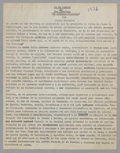 En la muerte de Mao Tse-tung [On the Death of Mao Tse-tung]
