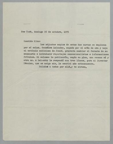 Correspondencia a Kiko [Correspondence to Kiko]
