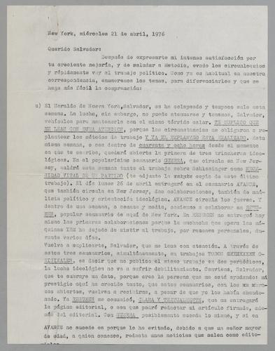 Correspondencia a Salvador [Correspondence to Salvador]