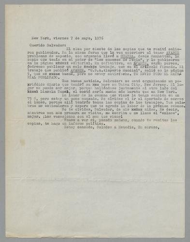 Correspondencia a Salvador [Correspondence to Salvador]