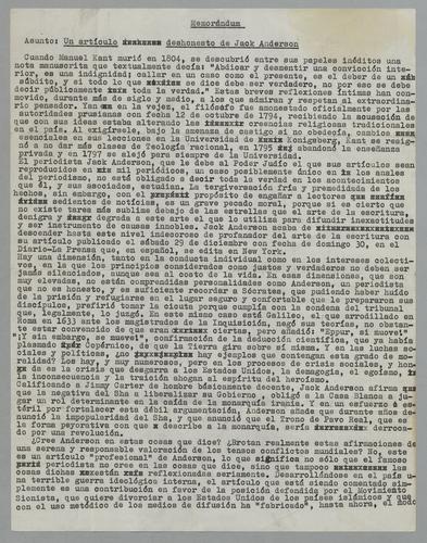 Memorándum: Un artículo deshonesto de Jack Anderson [Memorandum: A Dishonest Article of Jack Anderson]