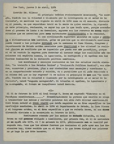 Correspondencia a Mr. Wilson [Correspondence to Mr. Wilson]