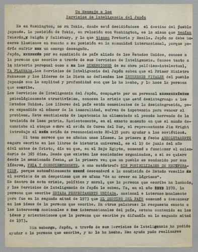 Un mensaje a los a servicios de Inteligencia del Japón [A Message to the Intelligence Services of Japan]
