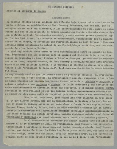 Un estudio político: El discurso de Reagan, Segunda parte [A Political study: Reagan's Speech, Second Part]