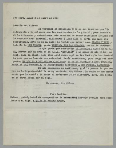 Correspondencia a Mr. Wilson [Correspondence to Mr. Wilson]