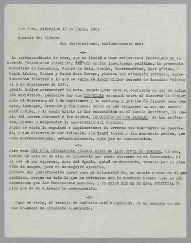 Correspondencia a Mr. Wilson [Correspondence to Mr. Wilson]