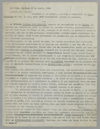 Correspondencia a Mr. Wilson [Correspondence to Mr. Wilson]