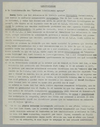 Observaciones, Para: Defense Intelligence Agency [Observations, To: Defense Intelligence Agency]