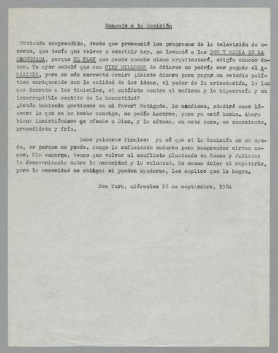 Mensaje a la Comisión [Message to the Commission]