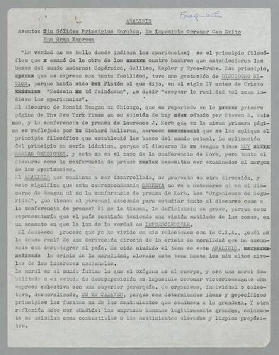 Análisis: Sin sólidos principios morales, es imposible coronar con éxito una gran empresa [Analysis: Without Solid Moral Principles, It is Impossible to Successfully Achieve a Great Business]