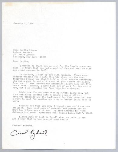 Martha Glaser Incoming Correspondence