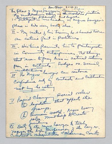 Outline, "The Place of Negro Lawyers in the County," Law Club
